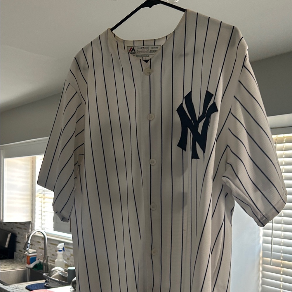 Majestic White and Navy Pinstripe Men's Jersey